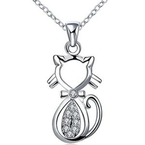 📚 Silver Cat Necklace With Crystals